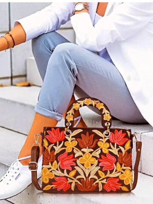 PU leather embroidery purse